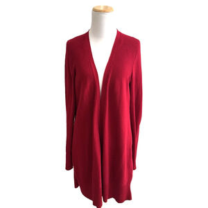 Eileen Fisher Cardigan M Red Organic Cotton Thin-Knit Open-Front Tunic Sweater